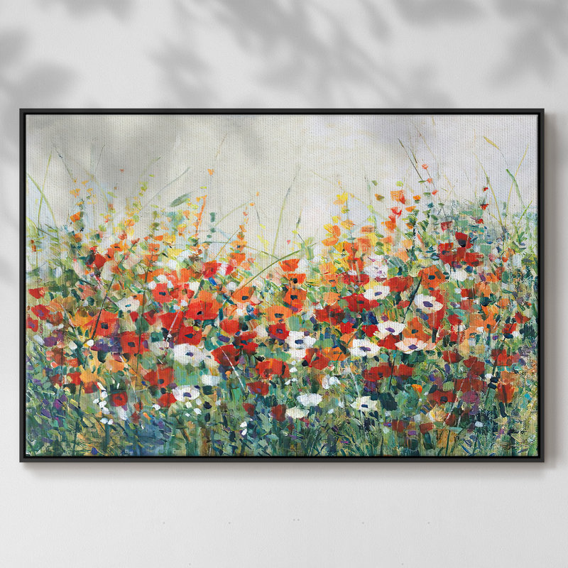 Jardin en fleurs II, H 17 po x l 25 po x P 2 po, Toile encadrée noire