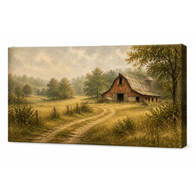 Tableau panoramique sur toile tendue représentant une grange sur une route de campagne sinueuse