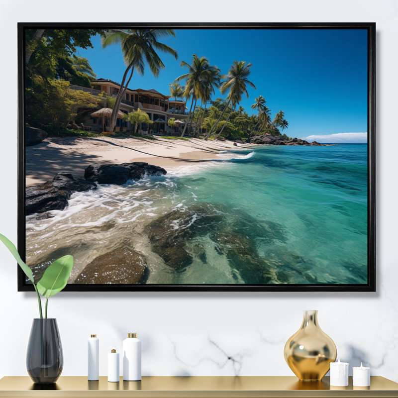 Dominicain Playa Paradise - reproduction sur toile, H 12 po x l 20 po x P 1 po, Cadre flottant noir