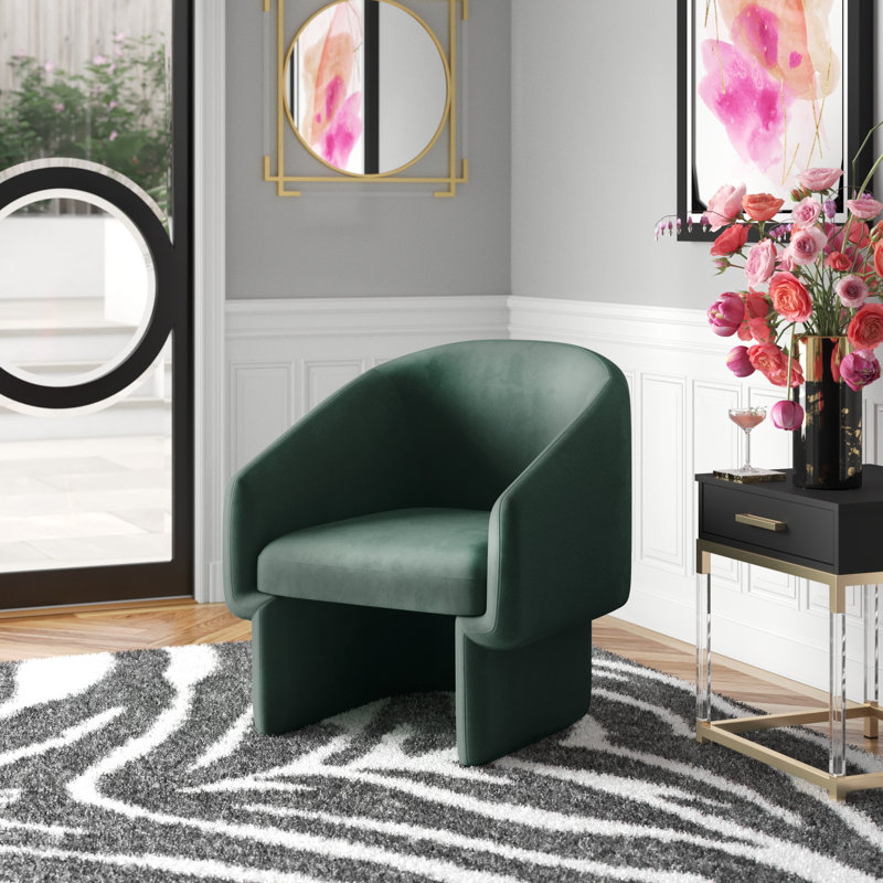 Fauteuil demi-tonneau rembourré Mia, Velours vert boisé