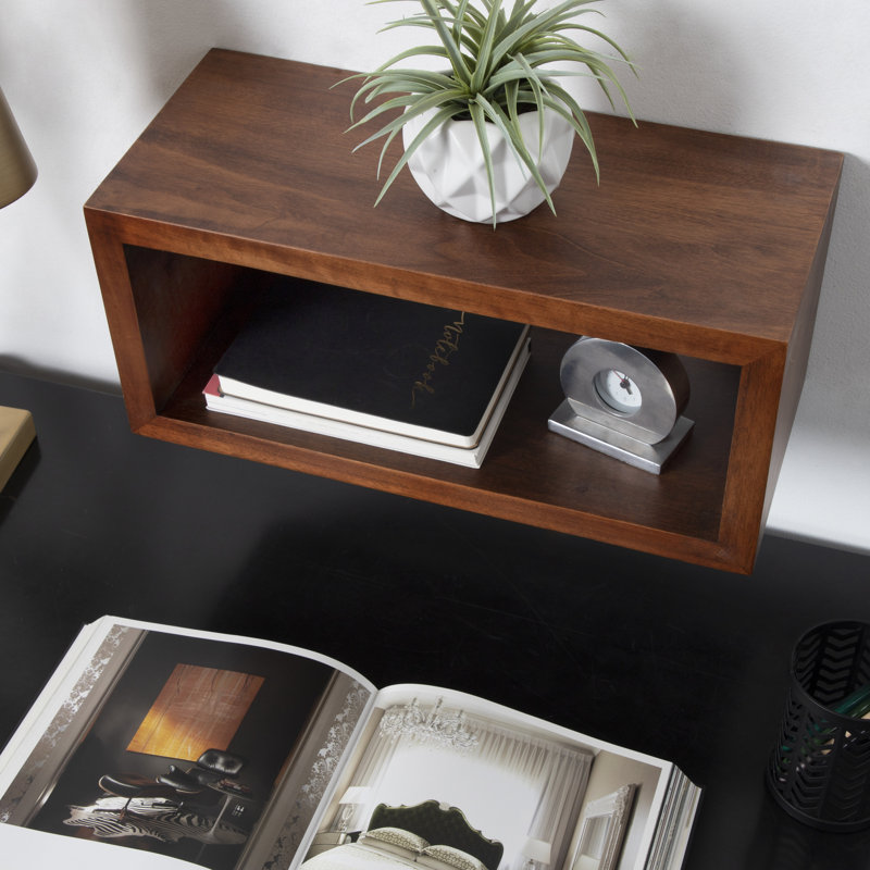 Tablette flottante en bois massif Robin, Noyer brun, H 8 po x l 18 po x P 8 po