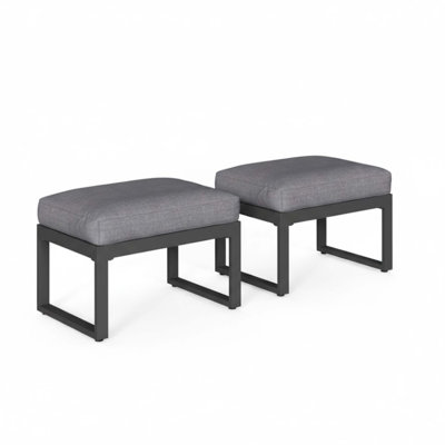Set Of 2 26" All-Weather Aluminum Patio Ottomans Footrests With Thick Gray Cushions