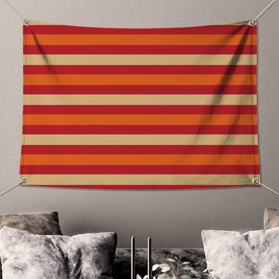 Red Orange Beige Stripes Wall Tapestry - Stripes Wall Decor