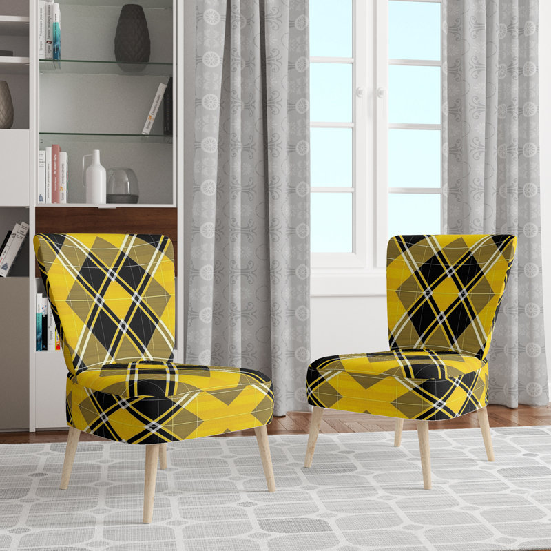 Checked Tartan - Chaise d'appoint rembourrée à motifs, Jaune / Noir