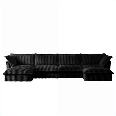 Housse pour canapé modulaire en U à assise profonde en chenille 4 places | Crème | Chenille