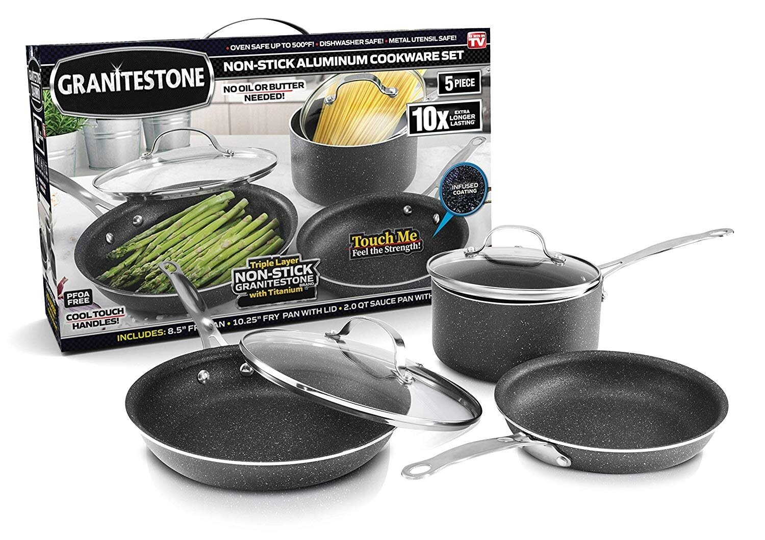 Granitestone 5 Piece Nonstick Cookware Set with Stay Cool handles, Oven &  Dishwasher Safe & Reviews