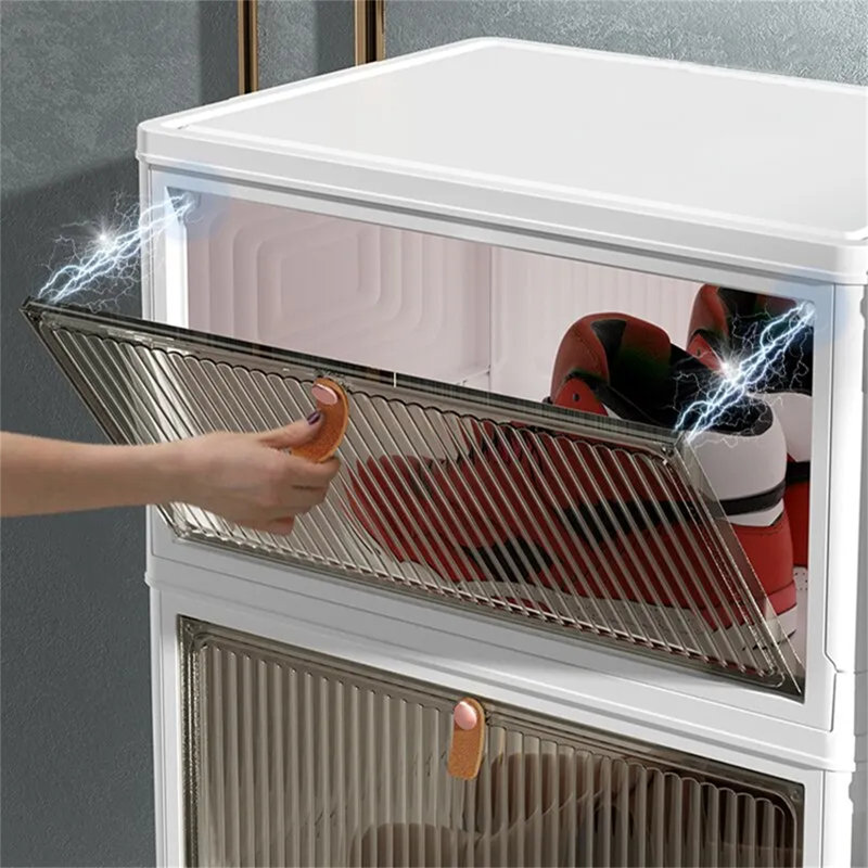 Boîte à chaussures pliante empilable 1Pc - Armoire de rangement à installation gratuite - Organisateur de bas en plastique pliable (3 couches)