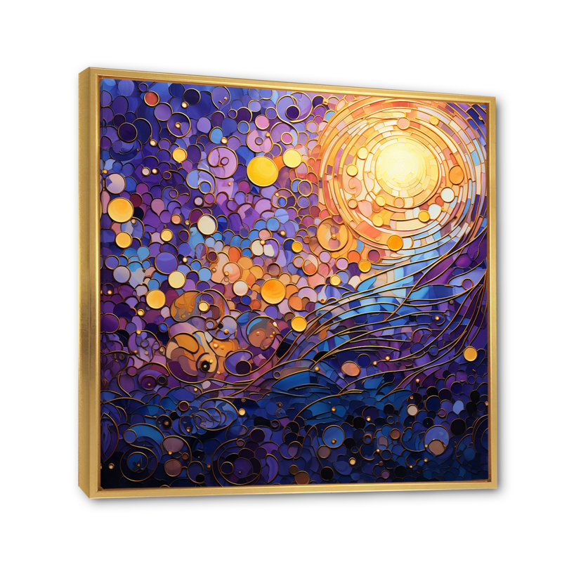 " Mystic Mosaic I ", 36" H x 36" W x 1.5" D, Gold Floater Framed