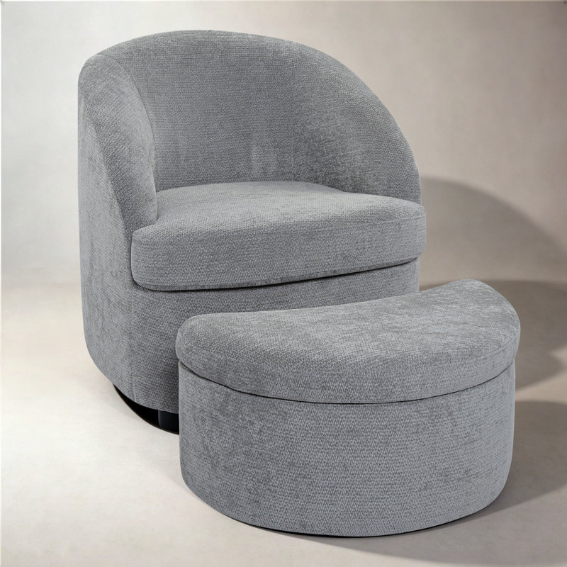 Fauteuil demi-tonneau avec repose-pieds en chenille Premium, Grey