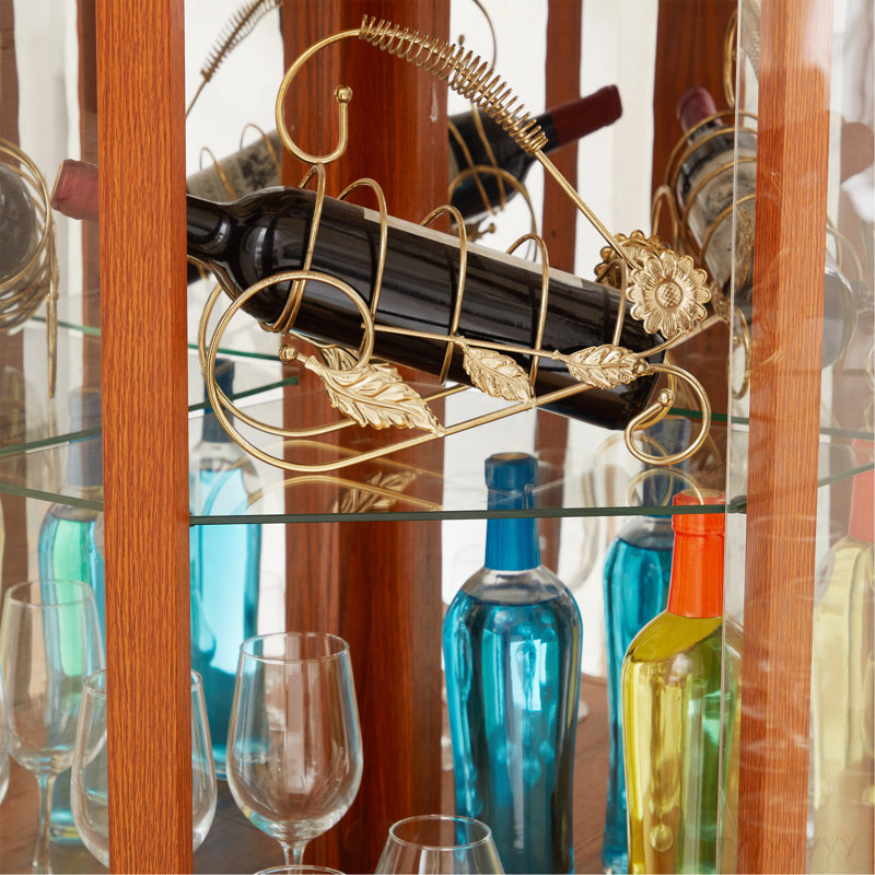 Corner Glass Cabinet Lighted Curio Cabinet Corner Display Case For Living Room, Curio Cabinet, Antique Collection, Wine,Bar Glass Storage Light Included, Dark Oak