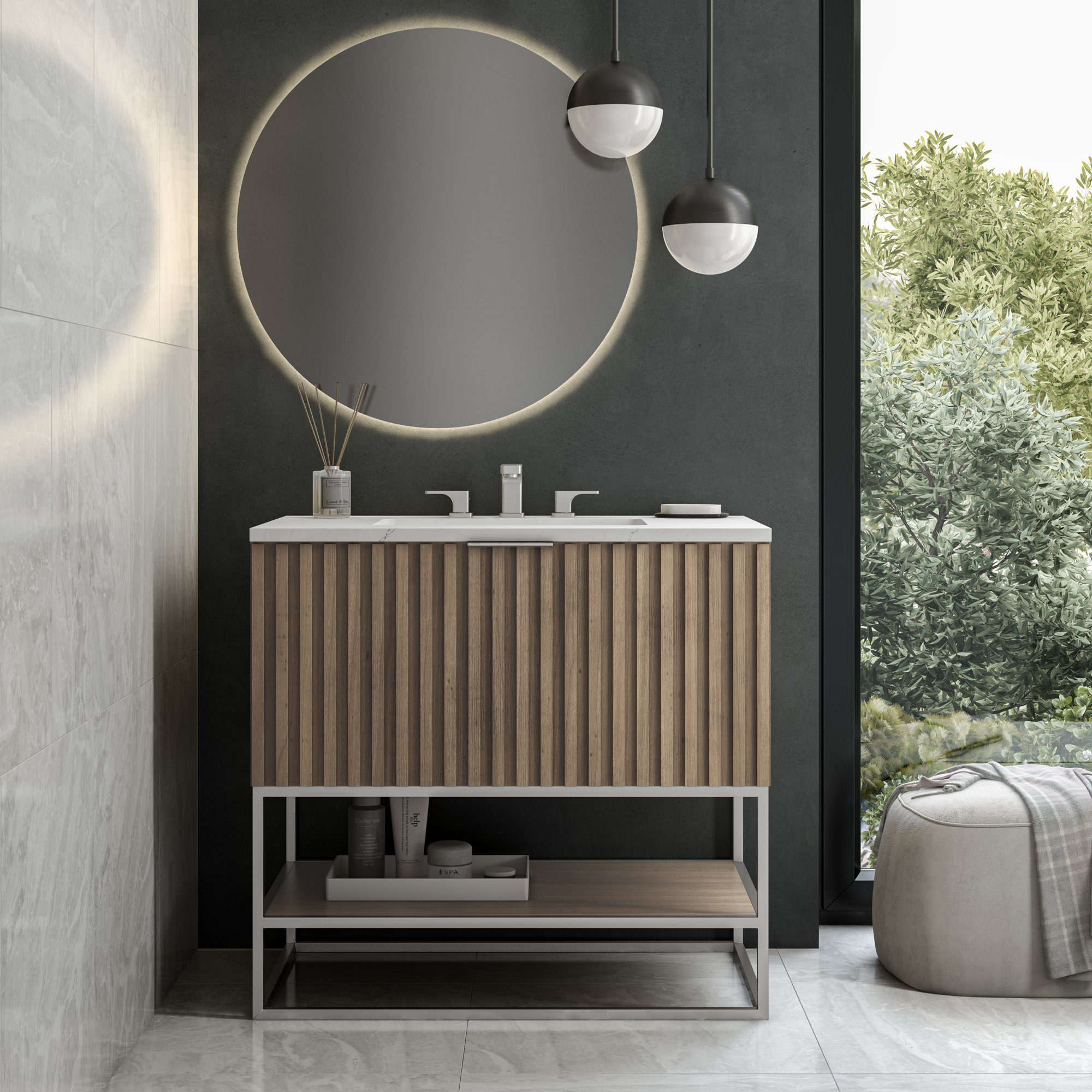 Terra 36'' Single Bathroom Vanity, Cashmere Gray, Brushed Nickel, Calacatta Quartz/Widespread Faucet Mount