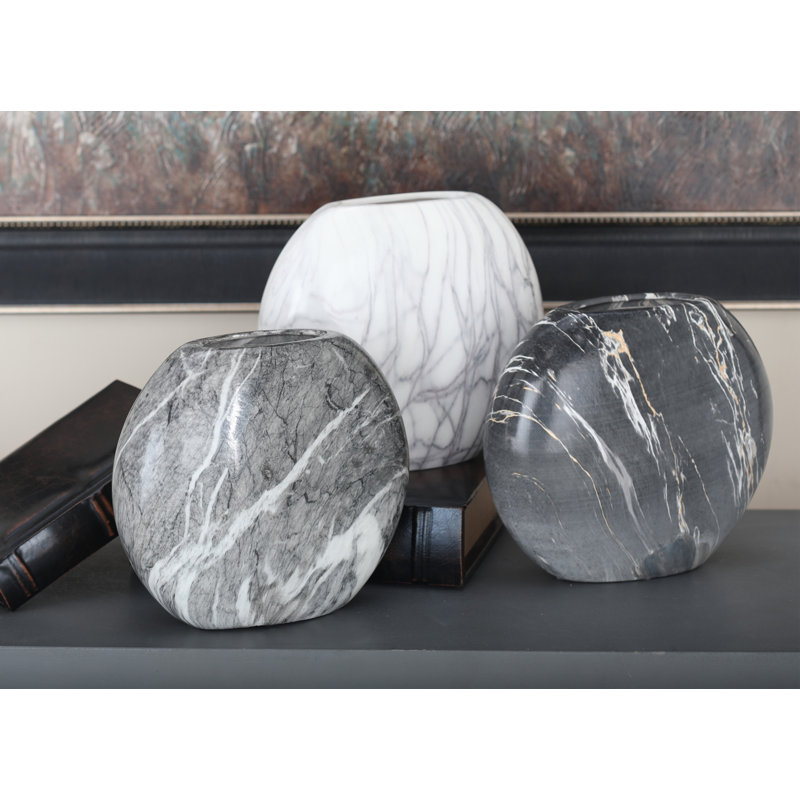 Ceramic Faux Marble Decorative Gray Vase Set
