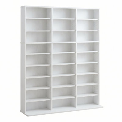 Tour de rangement multimédia à 9 niveaux, bibliothèque réglable pour 27 casiers, organisateur pour DVD, jeux et manga, blanc