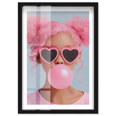 Bubblegum Babe I Shadowbox Print Coastal Glam Art by Notoriart, Black Frame, 10 x 15