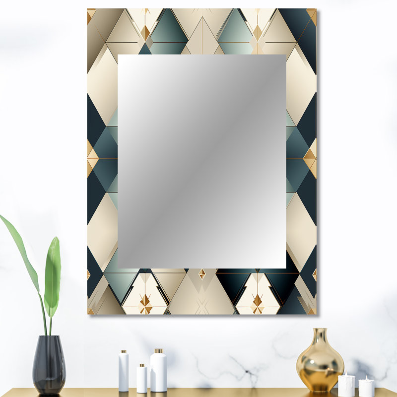 Harmonie cubique en marbre sarcelle et gris - miroir géométrique, miroir mural moderne unique, impression d'art en métal