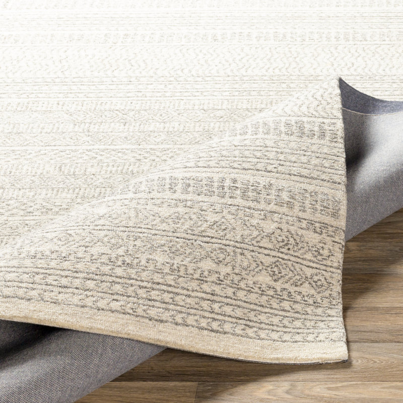 Lansing Geometric Hand-Tufted Wool Gray/Cream Area Rug, Rectangle 3' x 5'