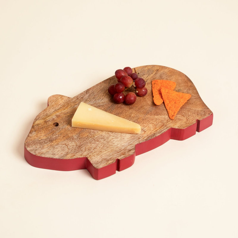 Guinea Pig-Shaped Mango Wood Serving Board with Red Edge, Wooden Cheese & Charcuterie Board for Kitchen & Entertaining