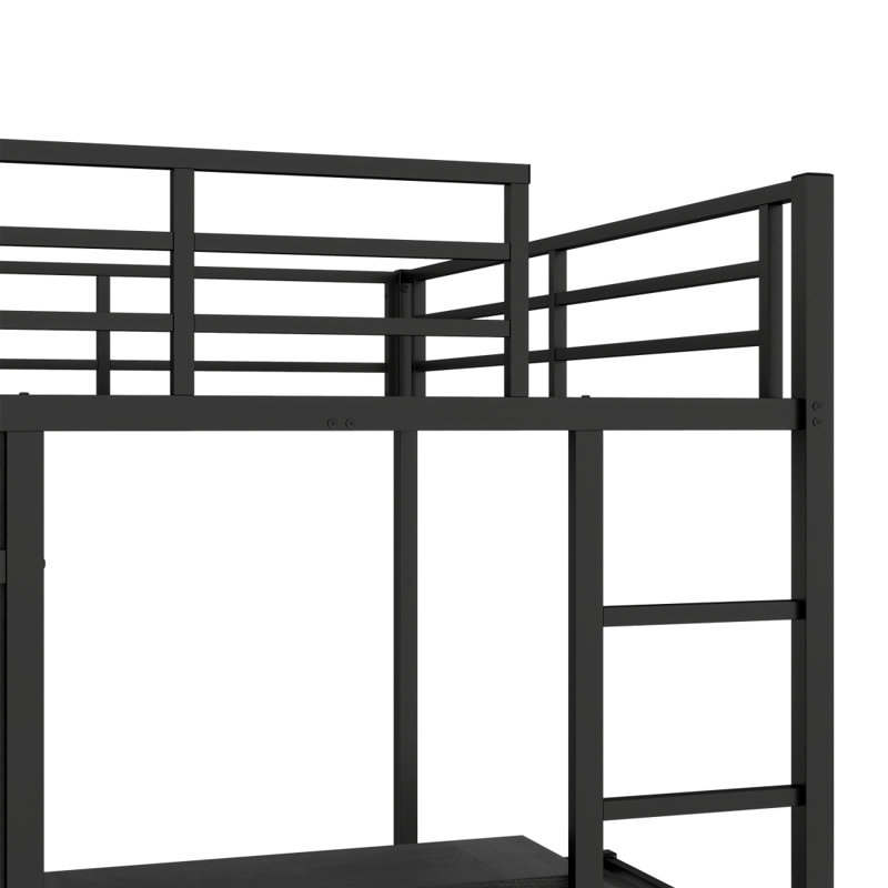 Lit superposé double au-dessus d'un lit simple en métal avec bureau pliant, garde-robe avec DEL, économie d'espace / réduction du bruit, noir