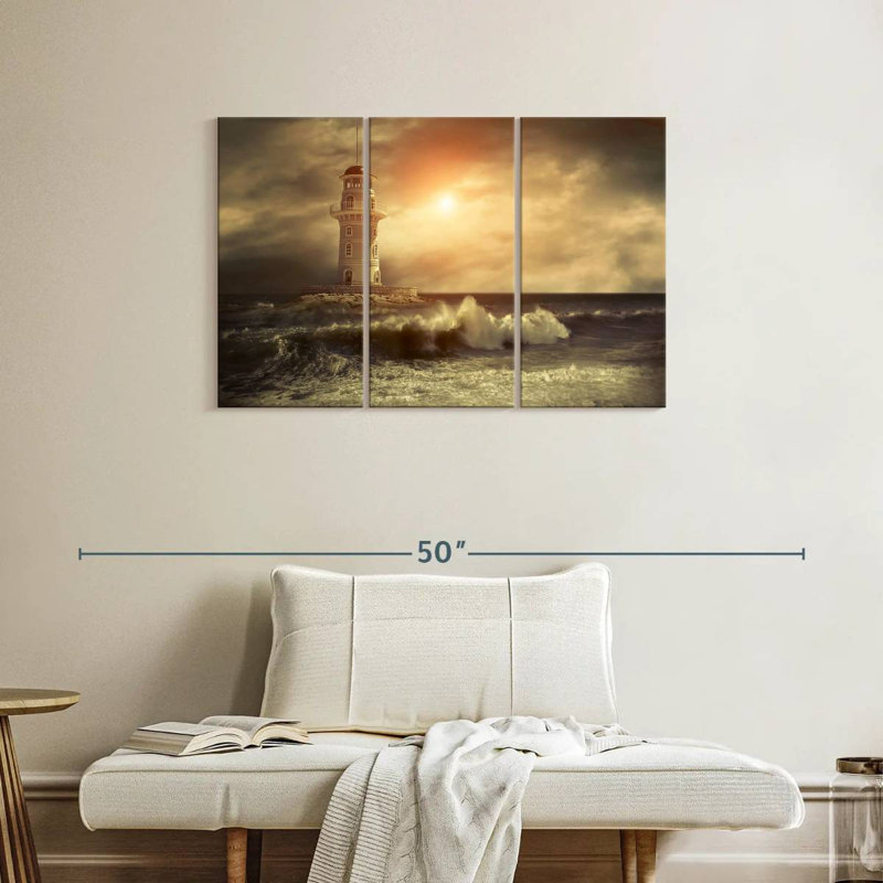 Lighthouse sunset storm Aletra, H 24 po x l 38 po