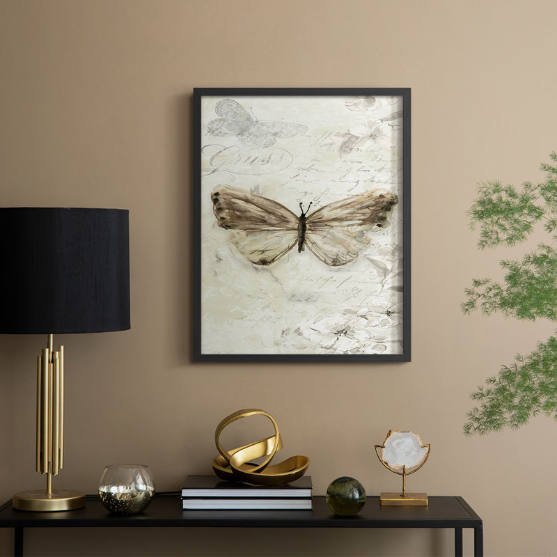 La Chanson du Papillon I, reproduction encadrée - bois massif, H 15 po x l 12 po, Noir, noir, noir, noir