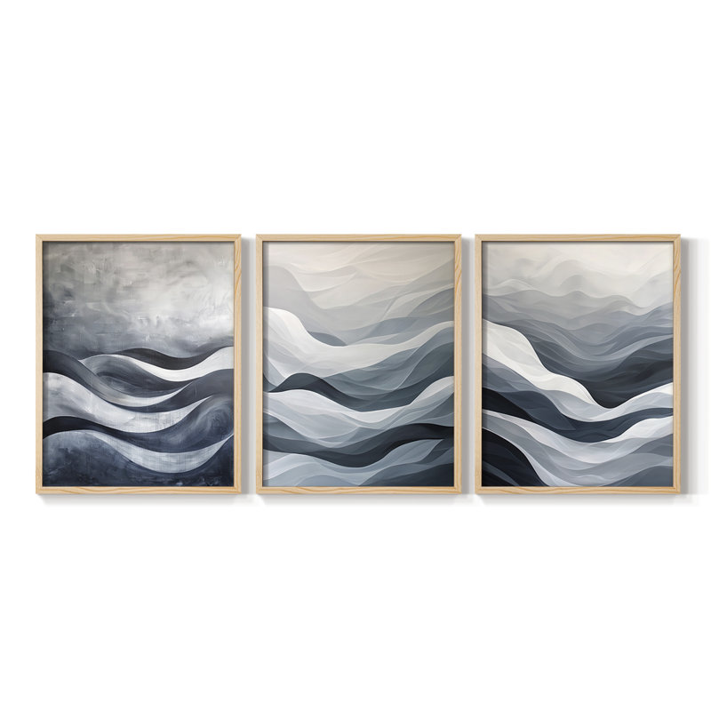 Abstract  Series  CLX  -Set Of 3 Framed Giclee Prints -Ready to Hang, Natural Framed, 10" H x 8" W
