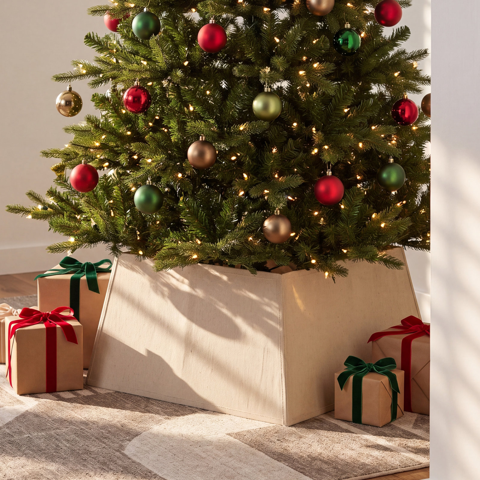 Canvas Tree Skirt, Ivory, 4" H x 18" W x 18" D