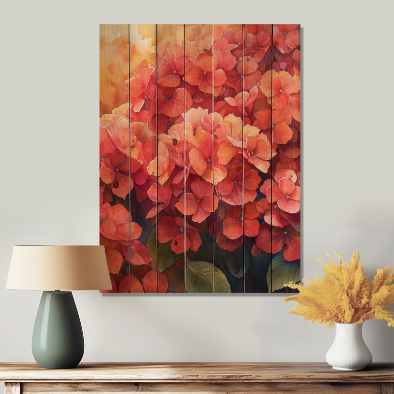 Hydrangeas In The Autumn Light II - Hydrangea Wood Wall Art - On Natural Pine Wood, 20" H x 10" W x 0.78" D