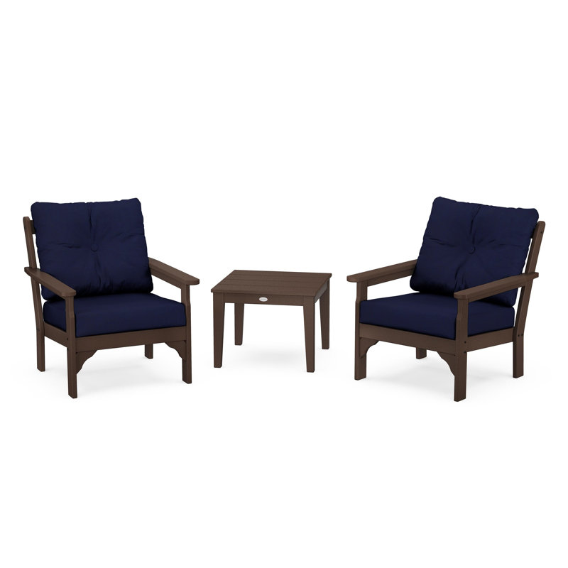 Vineyard 3-Piece Deep Seating Set, Mahogany, Navy