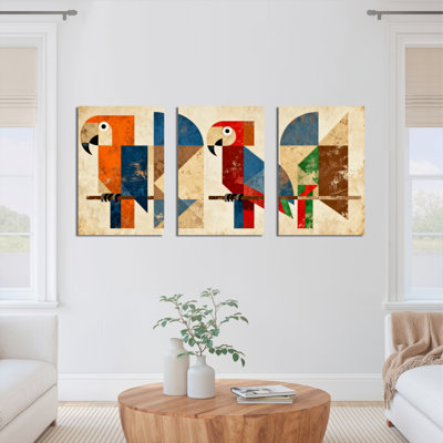 Motif géométrique perroquet abstrait, reproduction d'art sur toile (ensemble de 3)