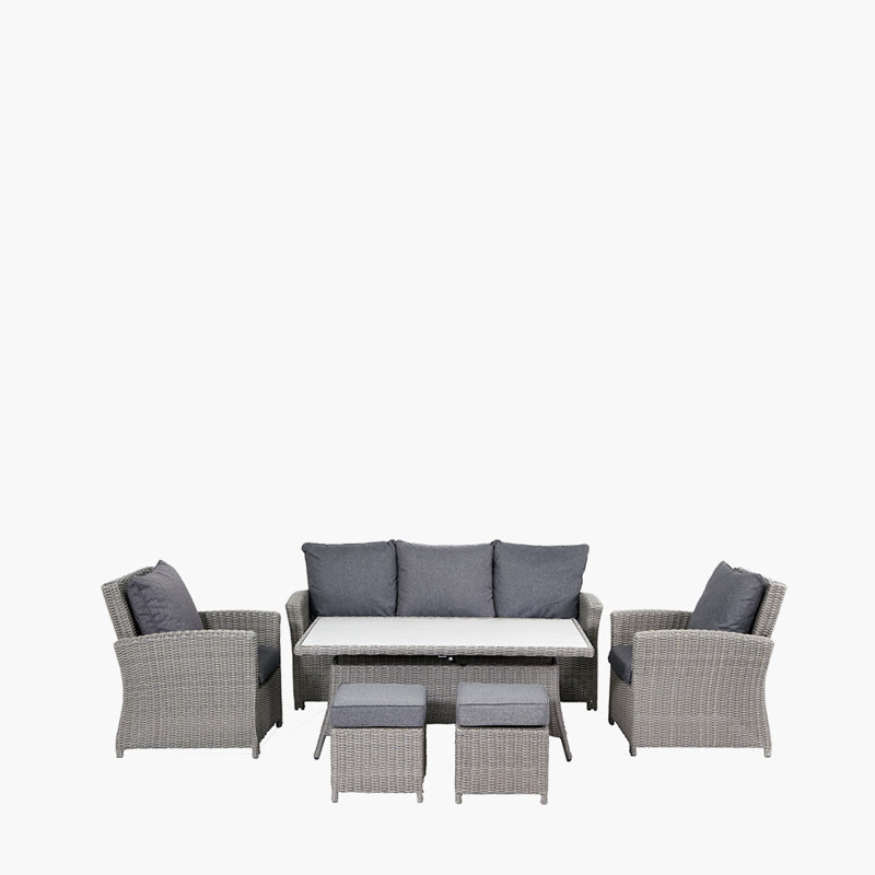 Aarjun 7 Seater Rattan Effect Sofa Set, Ceramic, Slate Grey