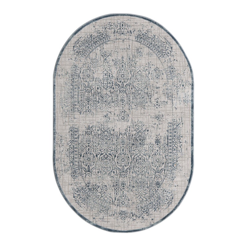 Tapis bleu abstrait Alissa, Ovale 5 pi 3 po x 8 pi