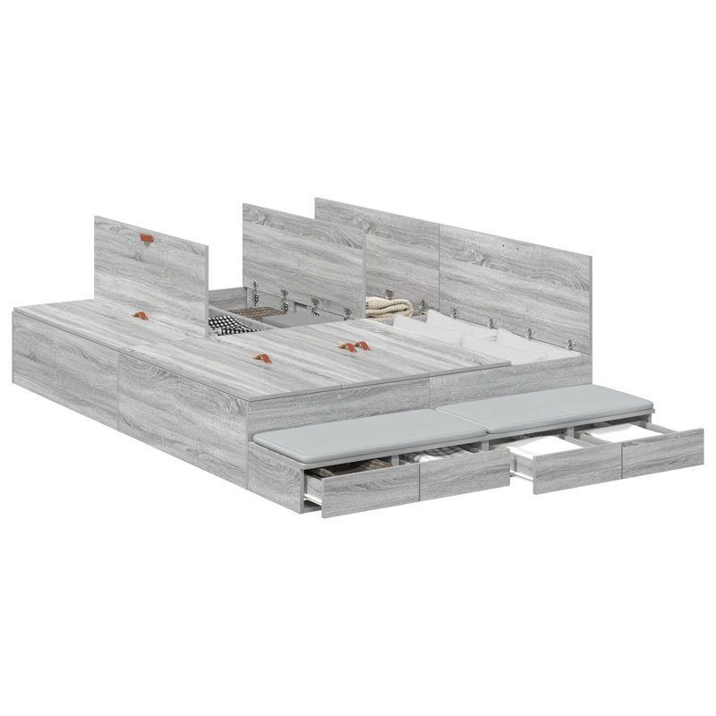 Vidaxl Storage Bed Frame, Double (4'6), Concrete Grey
