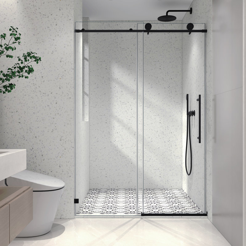 5476 BLACK Frameless One Fixed And One Shifted Shower Door, 70MM 304 Stainless Steel Large Pulleys With Adjustable Soft Closing Function,With Nano Easy Cleaning And Stick Explosion-Proof Menbrance