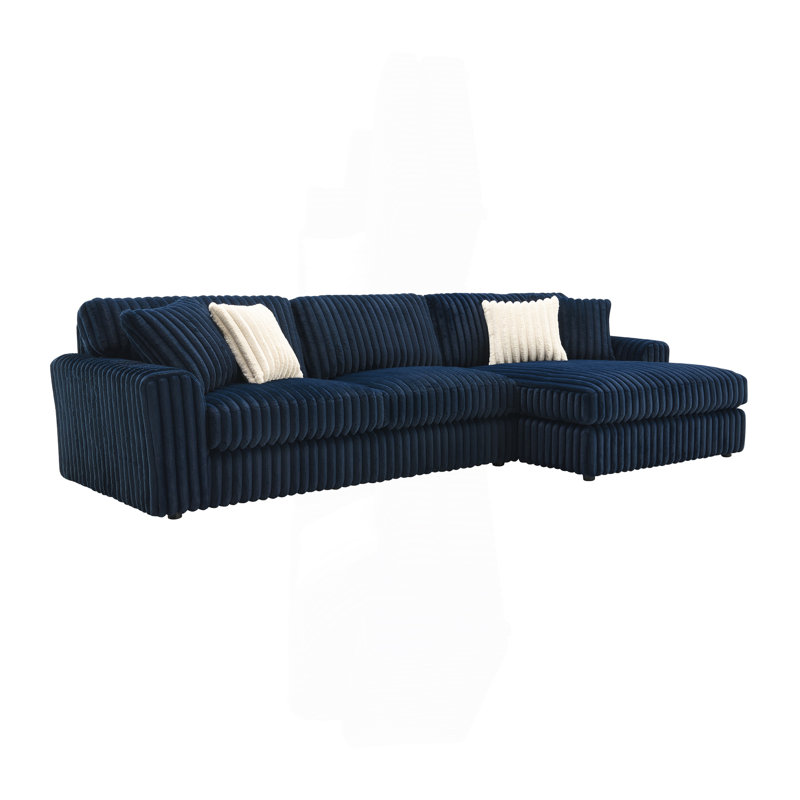 Canapé modulaire en velours côtelé bleu 4 coussins