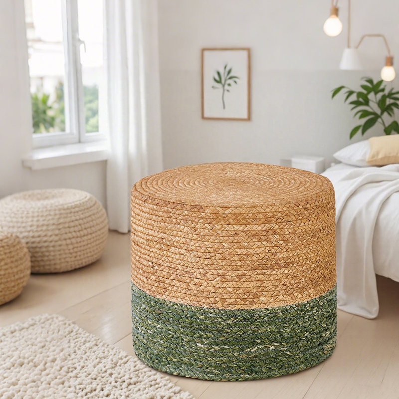 Onaway Upholstered Pouf, Natural/Green
