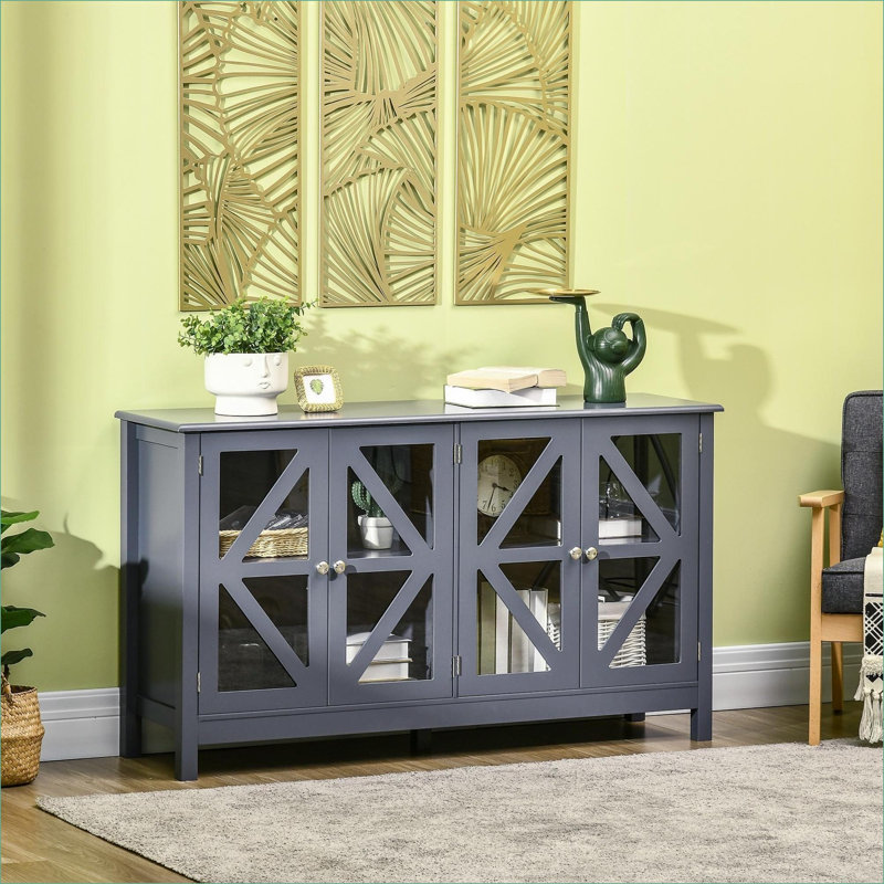 Armoires, buffet de ferme avec portes en verre trempé Tablettes réglables, gris ardoise | Panneau de fibres à densité moyenne | Salon