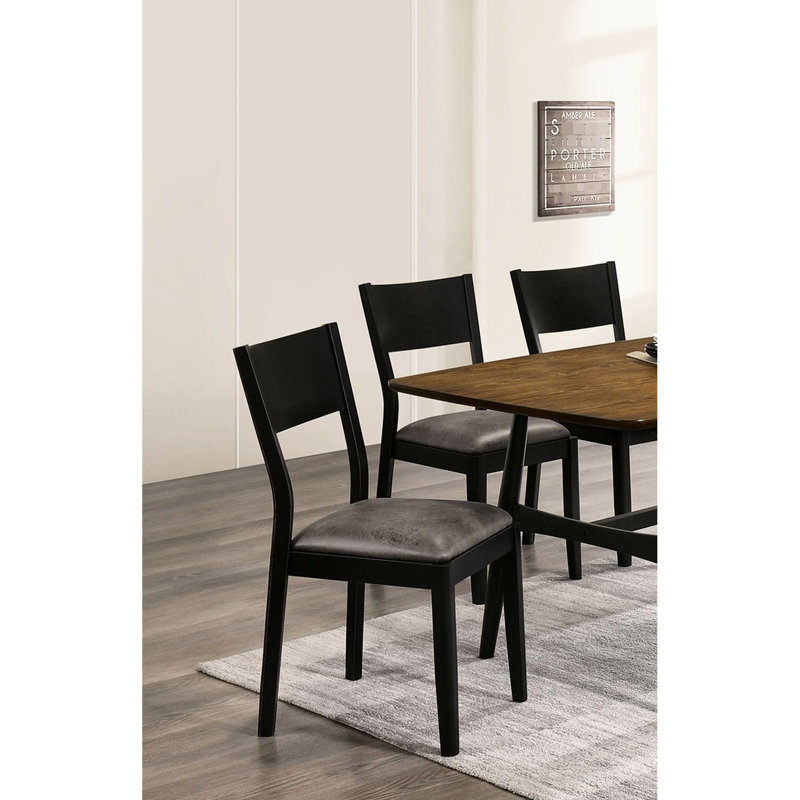 De 2 chaises de salle à manger de style Mid-Century moderne, assise noire / grise, base en bois massif, dossier incliné, noir et gris tendance, construction, pièce contemporaine