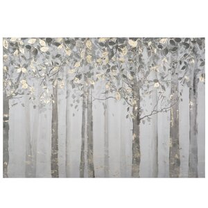 'Grey and Yellow Trees' - Wrapped Canvas Painting Print 28” X 40” 