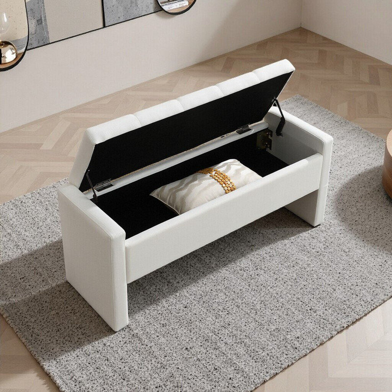 Banc de rangement avec siège rembourré, compartiment caché pour le salon et la chambre à coucher, Beige