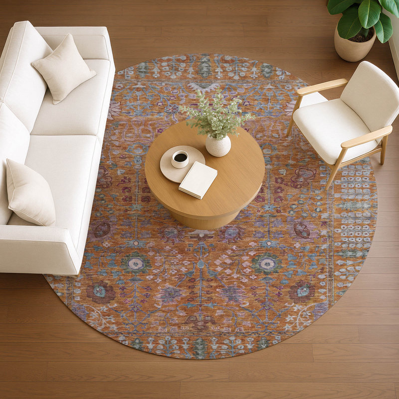 Machine Washable Indoor/Outdoor Kaczor ACN2231 Global Rug, Round 8'