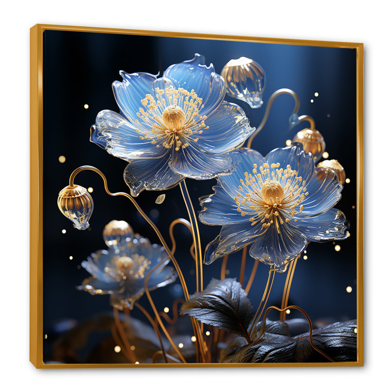 Céleste harmonie florale I sur toile, Cadre flottant doré, 36" H x 36" W
