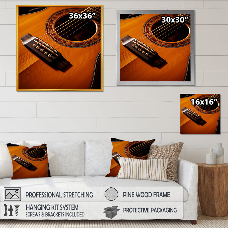 Magnifique guitare orange, photographie sur toile, Cadre flottant noir, H 30 po x l 30 po