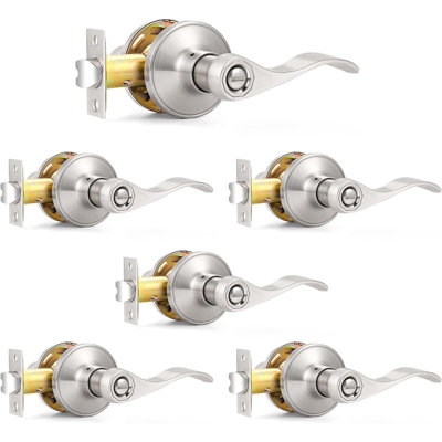 Privacy Door Levers Interior Door Handles Levers, Wave Style Bed Bath Door Handles Lock Keyless, Satin Nickel Door Lever Lockset 6 Pack