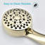 Pomme de douche haute - Doré, 5 modes`` Chaleur, facile à nettoyer, douchette à fixation murale dorée et impact à installer, jet constant, économie d'eau