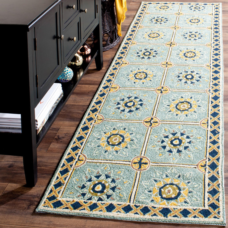 Tapis géométrique performance crocheté à la main Midori, Tapis de couloir de 2 pi 6 po x 8 pi