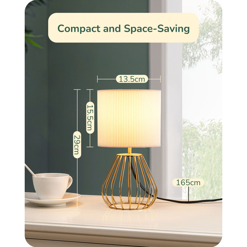 29cm Gold Water Drop Iron Cage Base Table Lamp With White Linen Shade (Bulb Included)