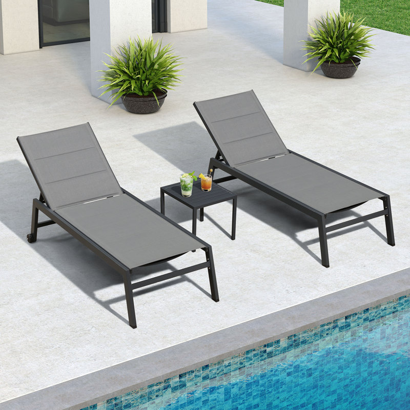 Herriman Outdoor Rust-Resistant Metal Chaise Lounge with Table , Cushion Included, Gray