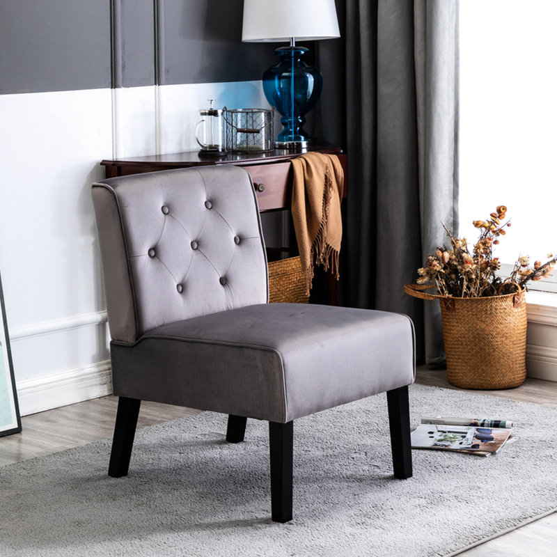 Fauteuil d'appoint 53 pièces 2 pièces en velours gris avec boutons Charisma et mousse Allure Dense