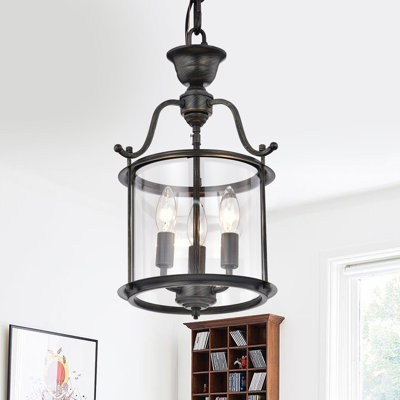 Aulon 3-Light Glas and Wrought Iron Lantern Pendant with Adjustable Height