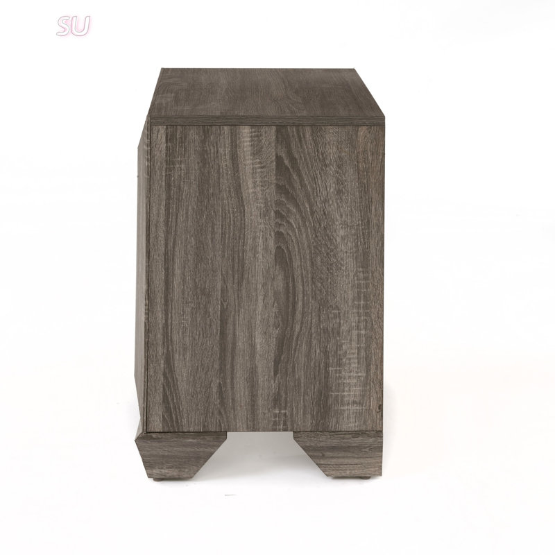 Lyndon Weathered Grain Finish Nightstand With 2 Spacious Drawers And Durable MDF Construction, Perfect For Modern And Traditional Bedrooms.